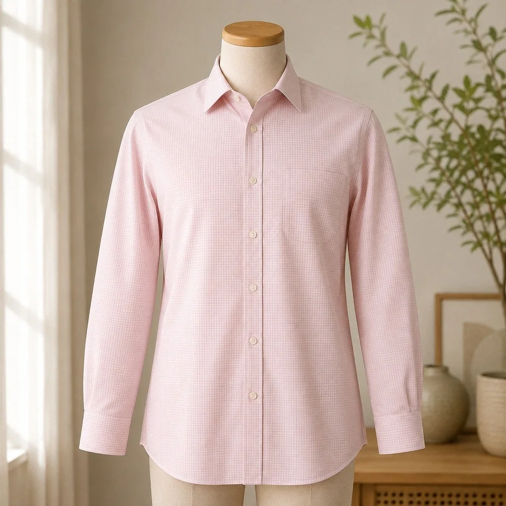 Banana Republic Button Down Shirt  Large Pink Micro Check Non-Iron Standard Fit